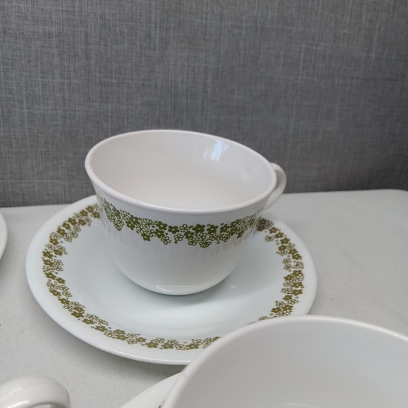 VTG Corelle Spring Blossom Crazy Daisy Green Coffee Tea Cup Saucers Lot 7 MCM - Picture 8 of 16